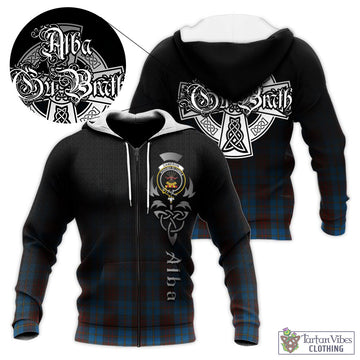 Cameron Hunting Tartan Knitted Hoodie Featuring Alba Gu Brath Family Crest Celtic Inspired