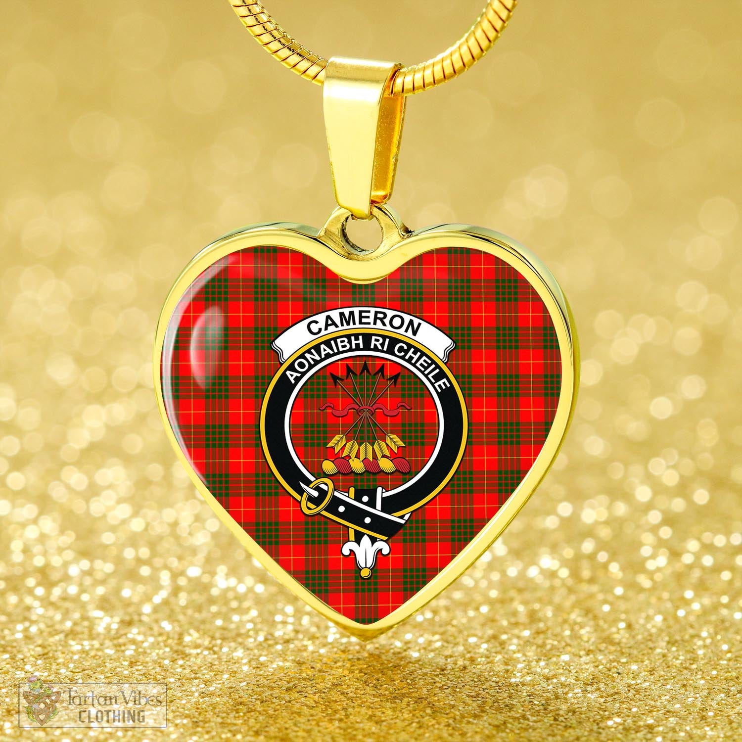 Tartan Vibes Clothing Cameron Modern Tartan Heart Necklace with Family Crest