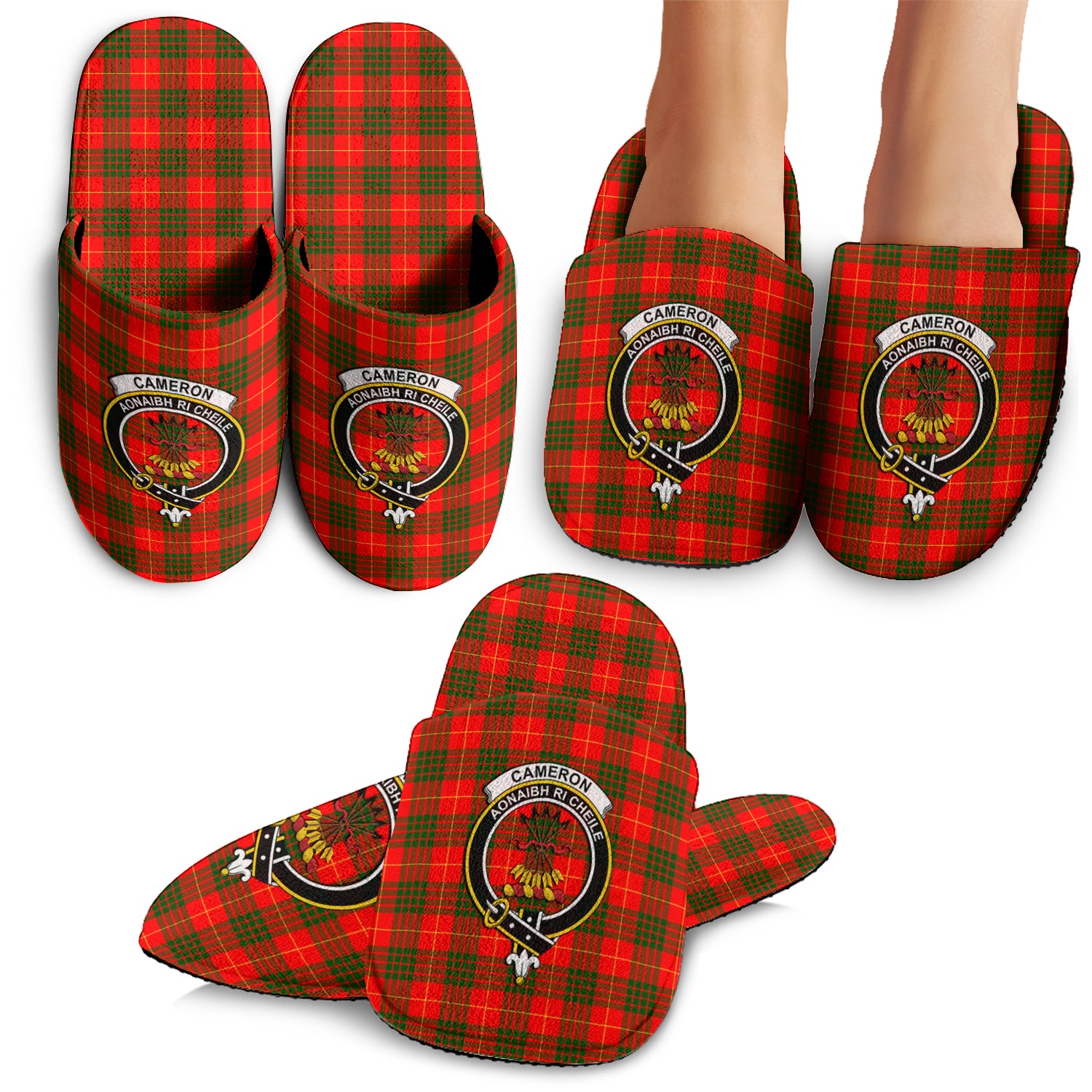 Cameron Modern Tartan Home Slippers with Family Crest - Tartanvibesclothing