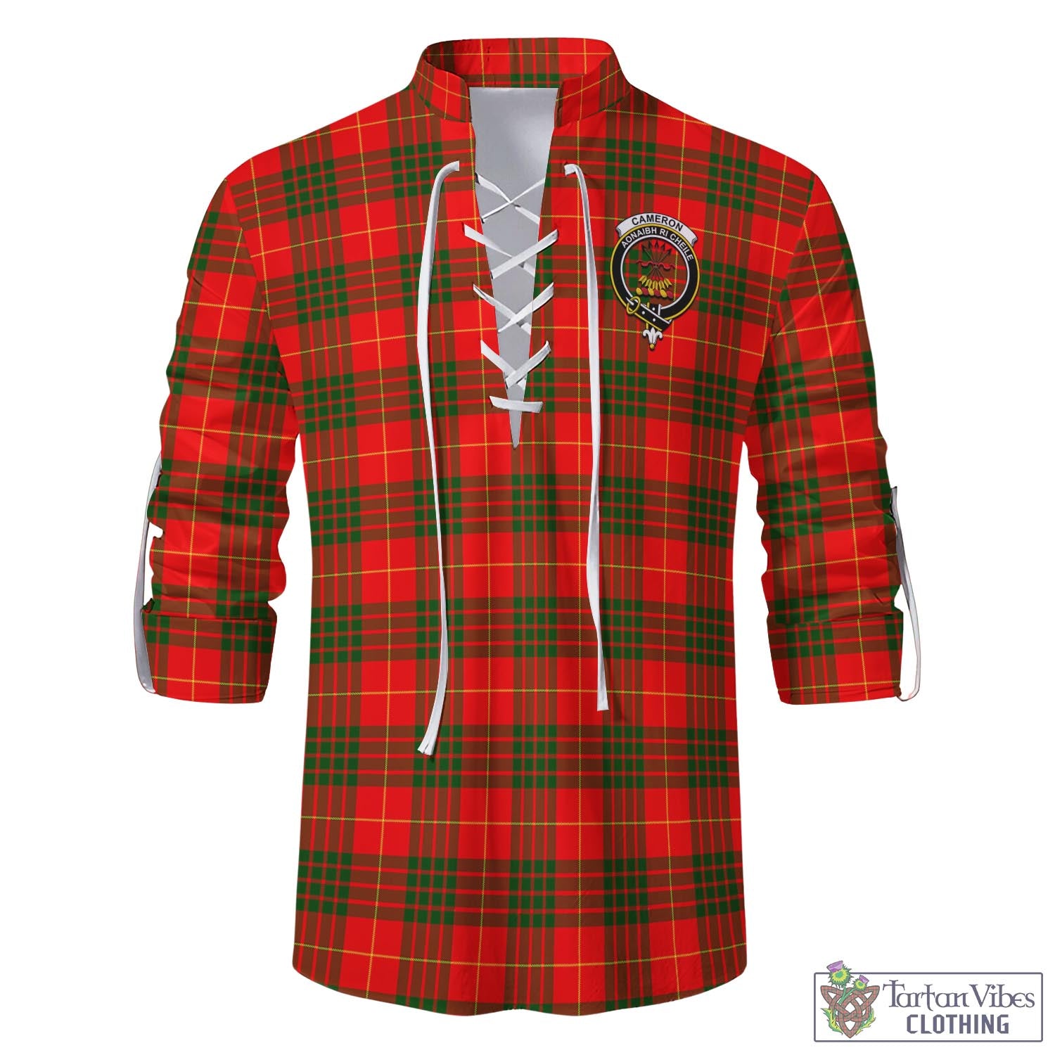 Tartan Vibes Clothing Cameron Modern Tartan Men's Scottish Traditional Jacobite Ghillie Kilt Shirt with Family Crest