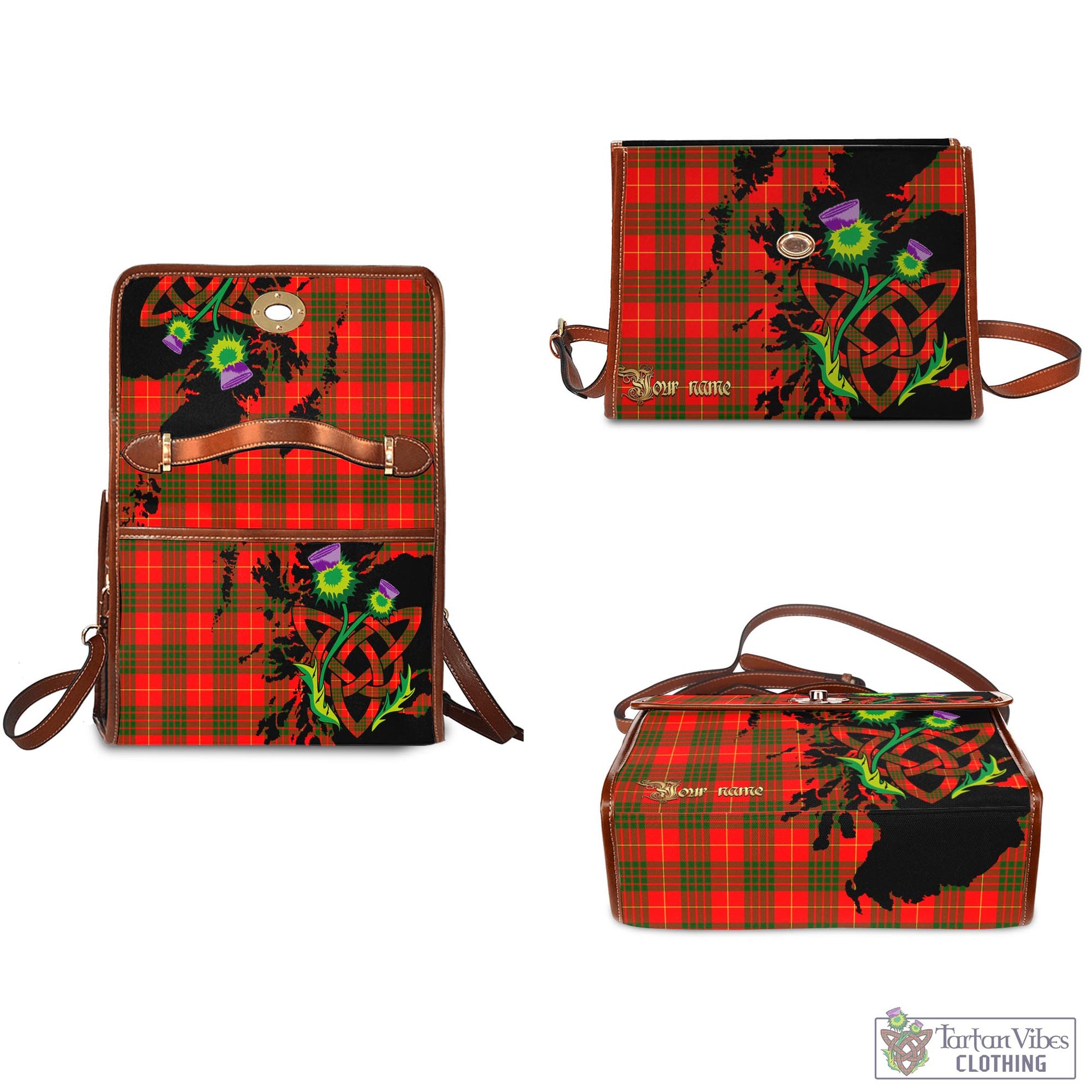 Tartan Vibes Clothing Cameron Modern Tartan Waterproof Canvas Bag with Scotland Map and Thistle Celtic Accents