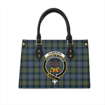 Cameron of Erracht Ancient Tartan Leather Bag with Family Crest