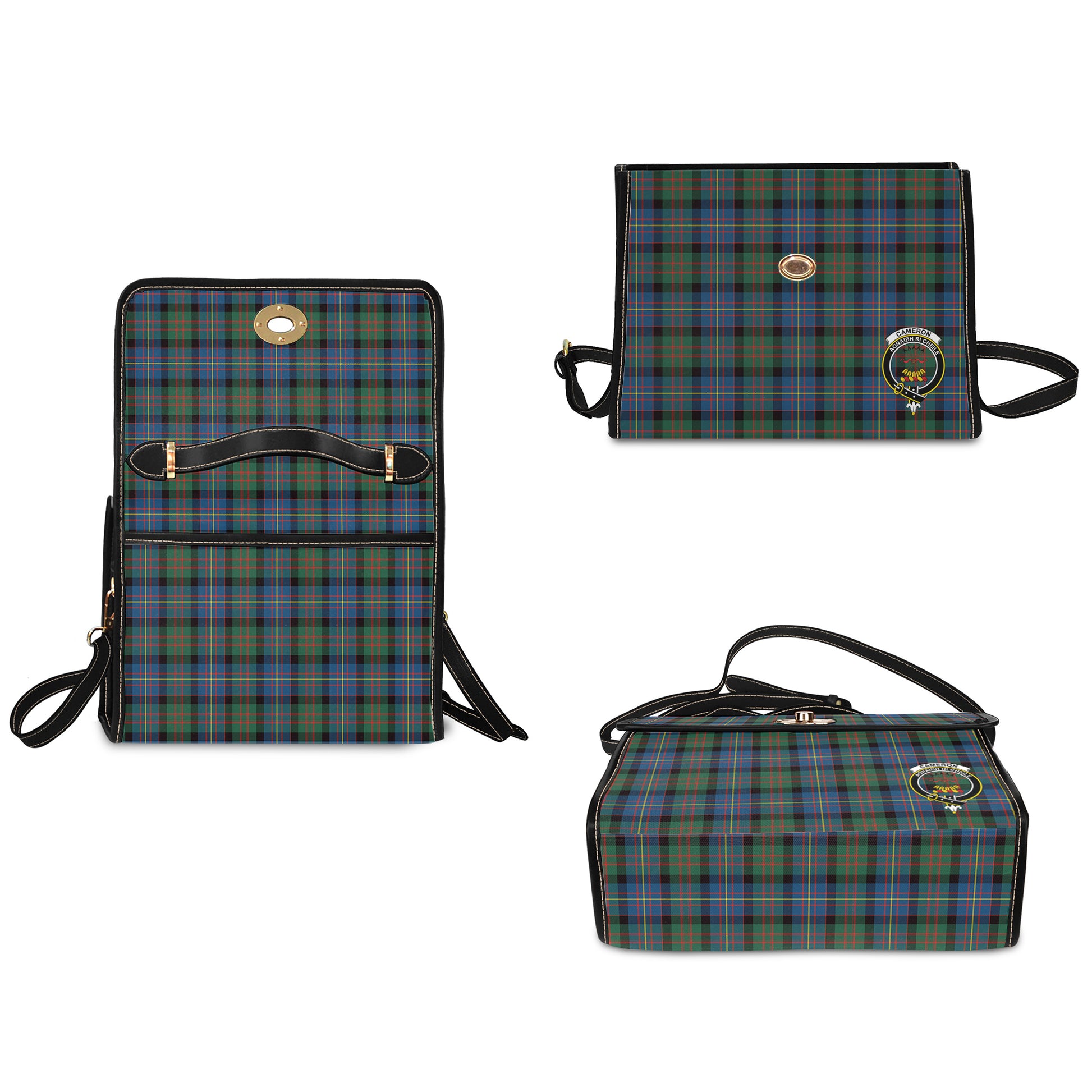 cameron-of-erracht-ancient-tartan-leather-strap-waterproof-canvas-bag-with-family-crest