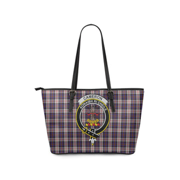 Cameron of Erracht Dress Tartan Leather Tote Bag with Family Crest