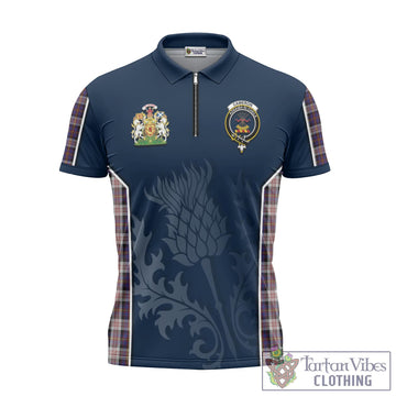 Cameron of Erracht Dress Tartan Zipper Polo Shirt with Family Crest and Scottish Thistle Vibes Sport Style