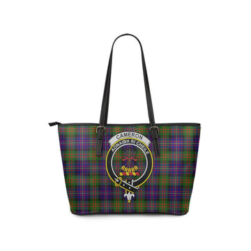 Cameron of Erracht Modern Tartan Leather Tote Bag with Family Crest