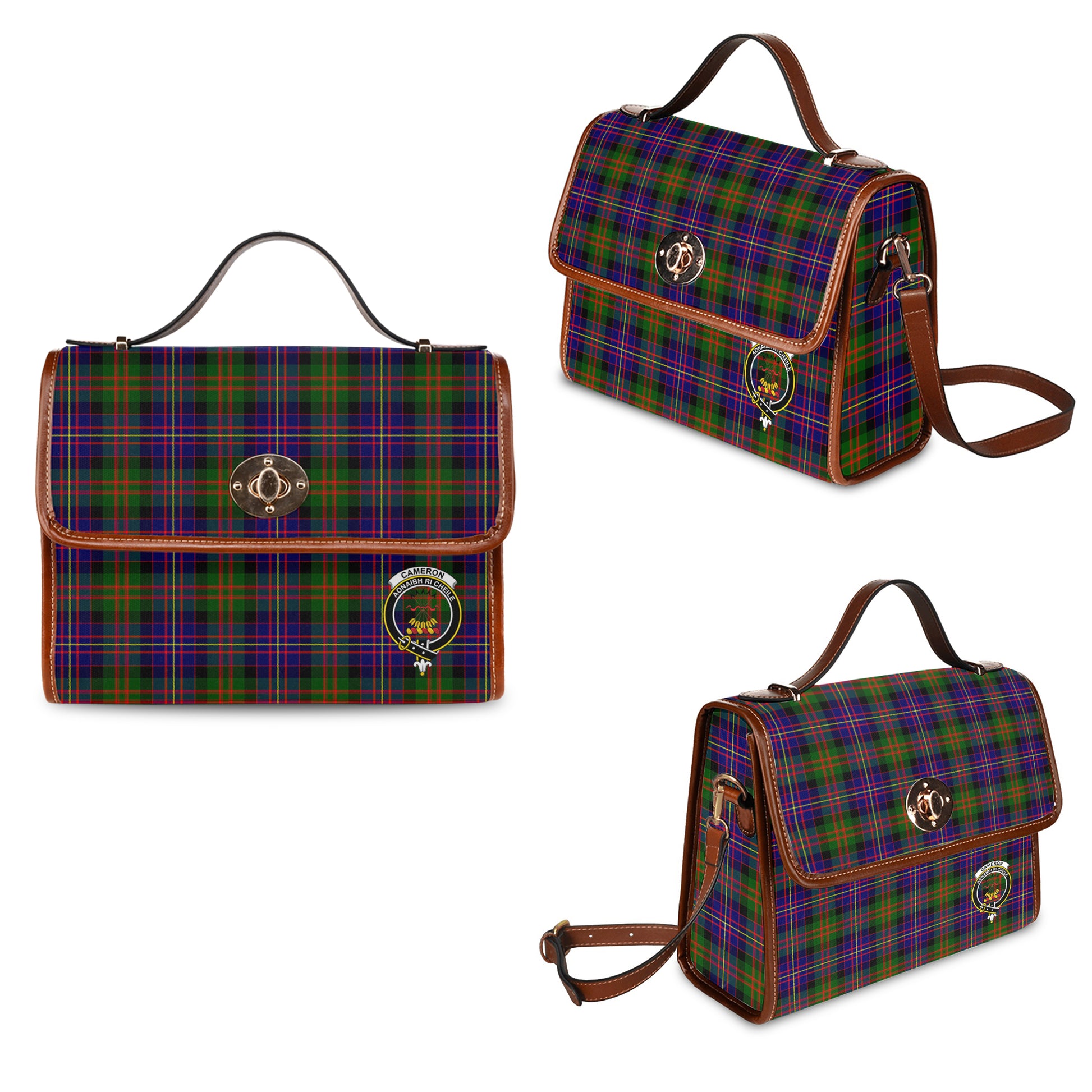 cameron-of-erracht-modern-tartan-leather-strap-waterproof-canvas-bag-with-family-crest