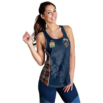 Cameron of Erracht Weathered Tartan Women's Racerback Tanks with Family Crest and Scottish Thistle Vibes Sport Style