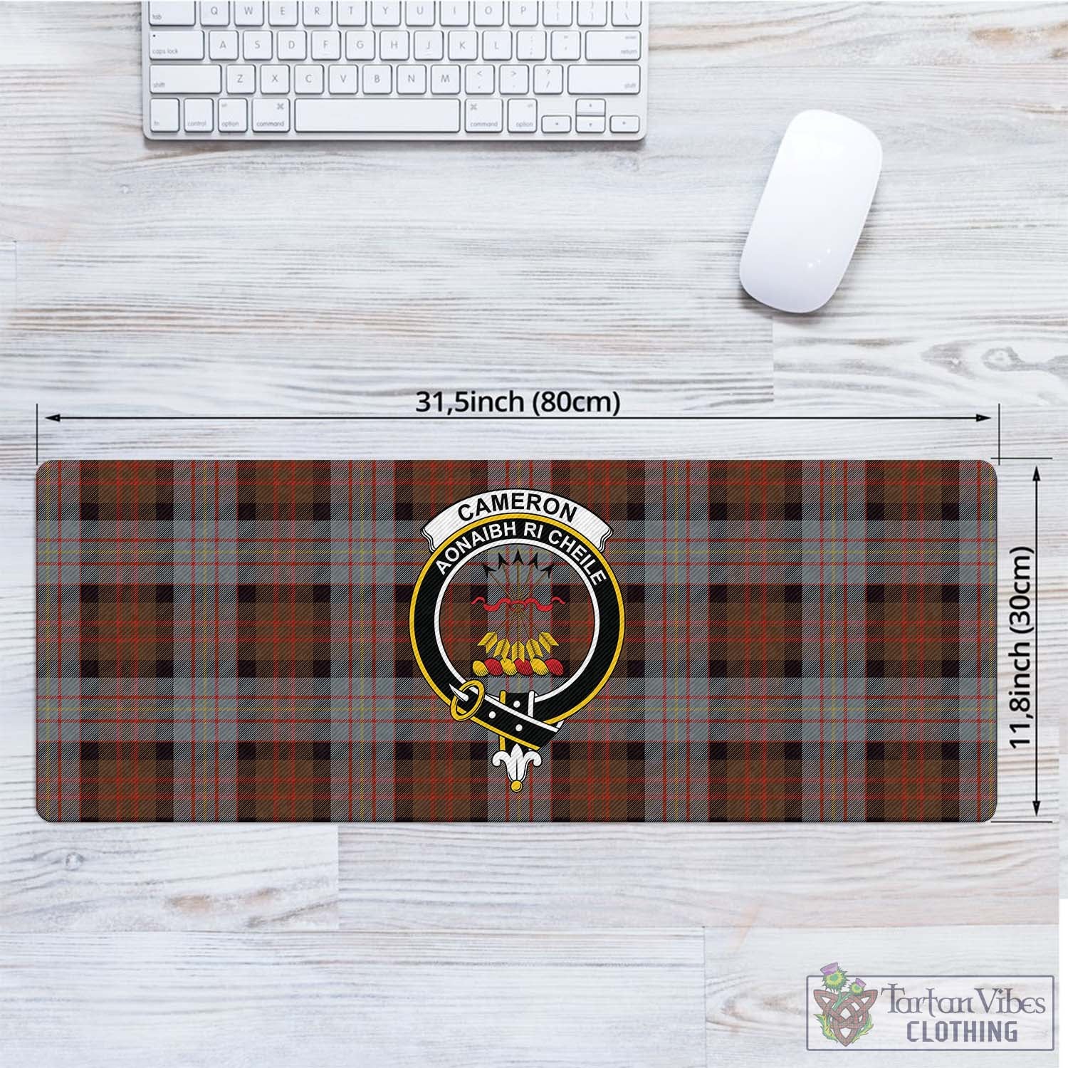 Tartan Vibes Clothing Cameron of Erracht Weathered Tartan Mouse Pad with Family Crest