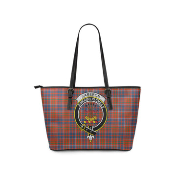 Cameron of Lochiel Ancient Tartan Leather Tote Bag with Family Crest