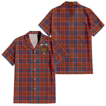 Cameron of Lochiel Ancient Tartan Short Sleeve Button Down Shirt with Family Crest