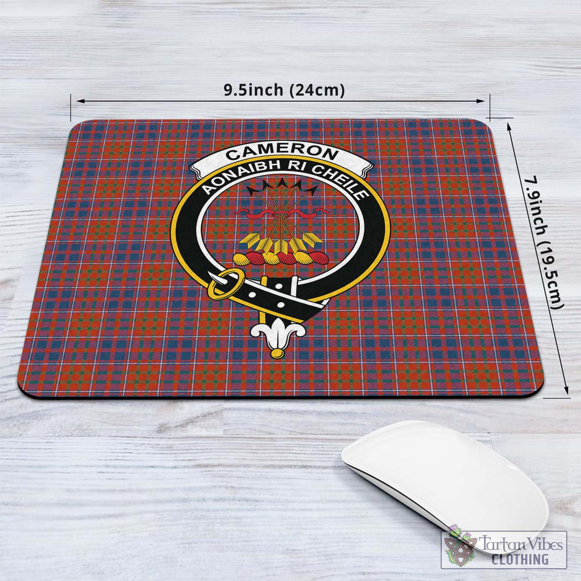 Tartan Vibes Clothing Cameron of Lochiel Ancient Tartan Mouse Pad with Family Crest