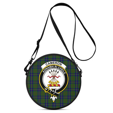 Cameron of Lochiel Hunting Tartan Round Satchel Bags with Family Crest