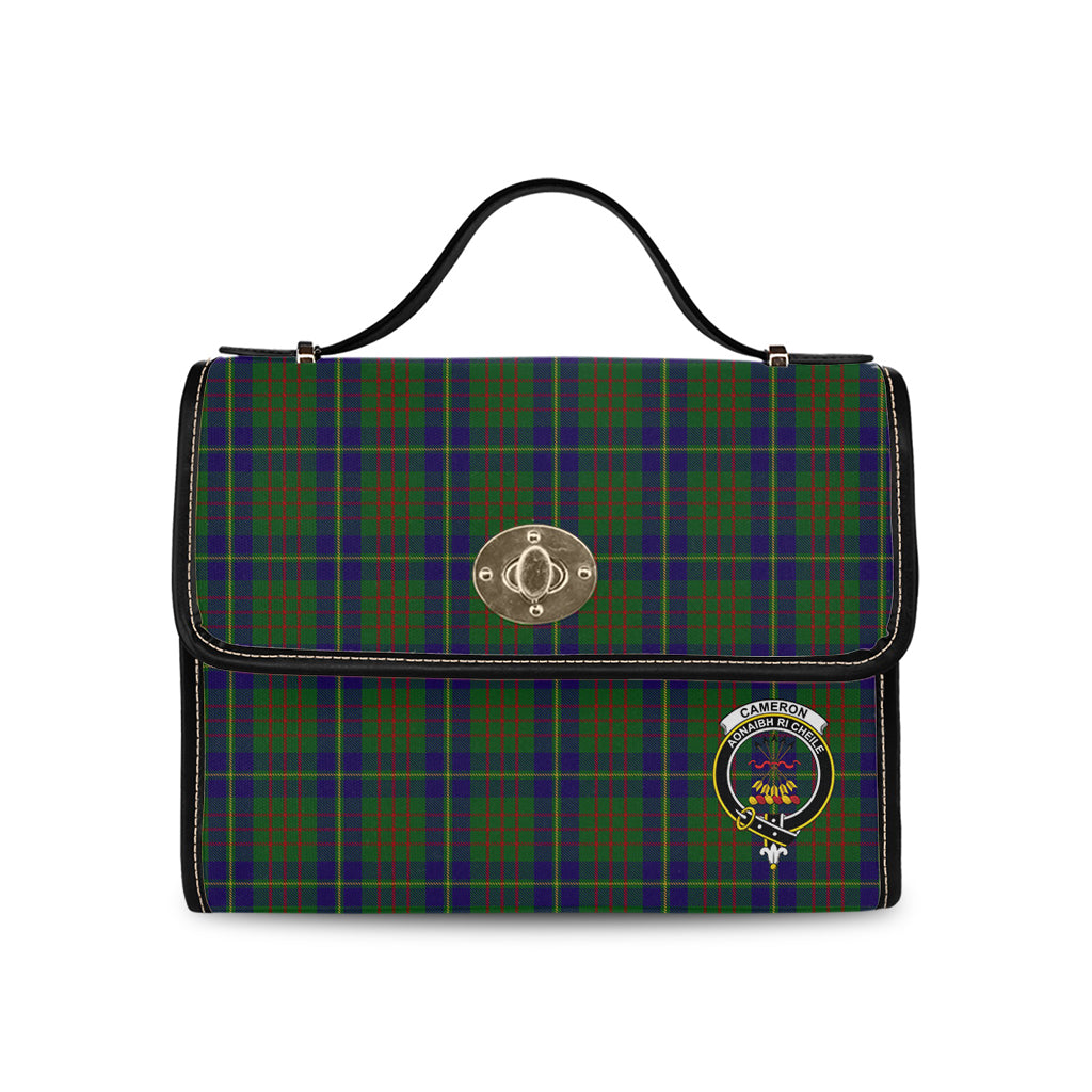 cameron-of-lochiel-hunting-tartan-leather-strap-waterproof-canvas-bag-with-family-crest