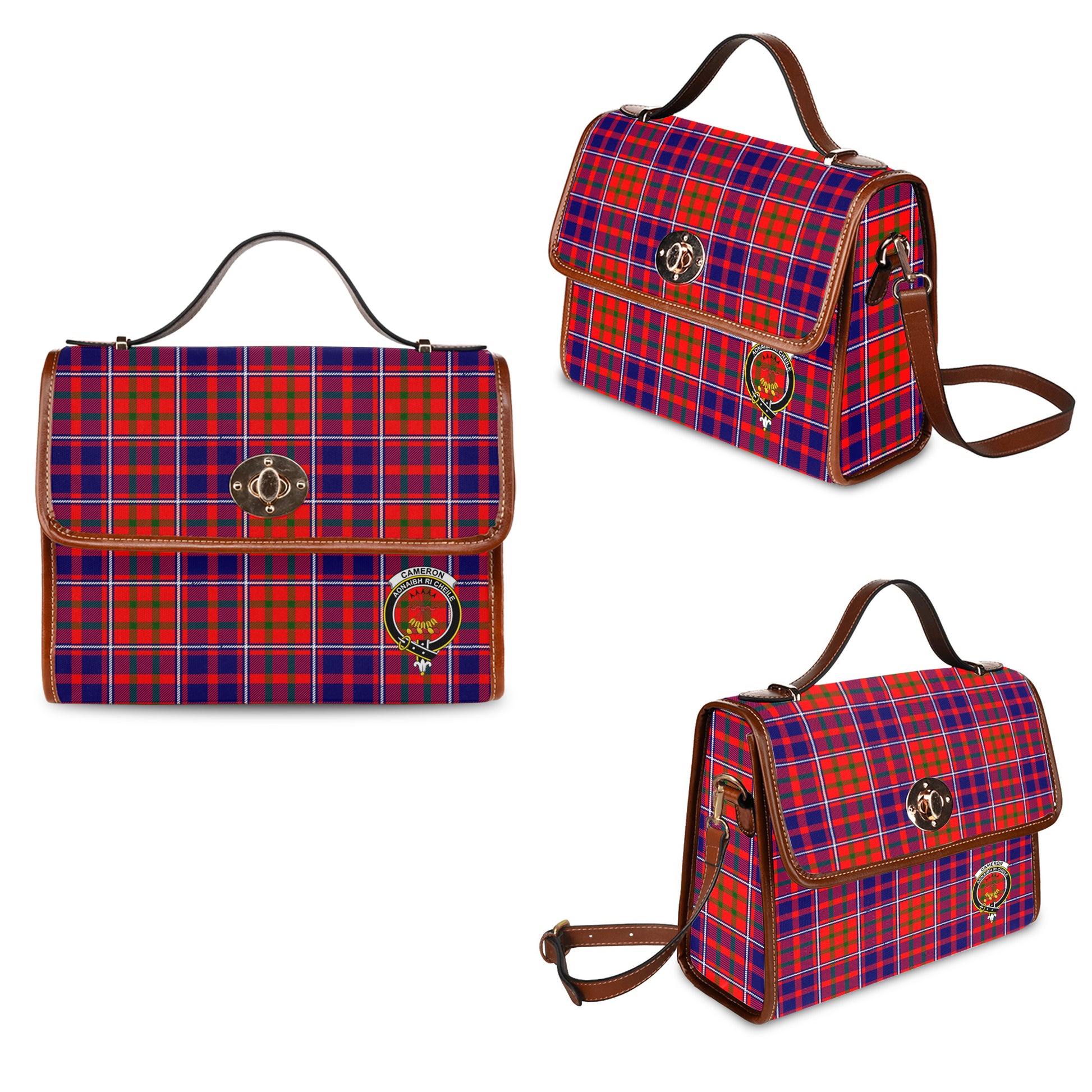cameron-of-lochiel-modern-tartan-leather-strap-waterproof-canvas-bag-with-family-crest