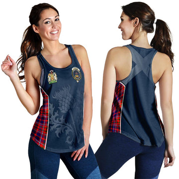 Cameron of Lochiel Modern Tartan Women's Racerback Tanks with Family Crest and Scottish Thistle Vibes Sport Style