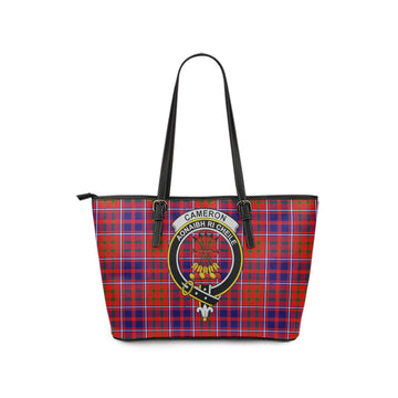 Cameron of Lochiel Modern Tartan Leather Tote Bag with Family Crest