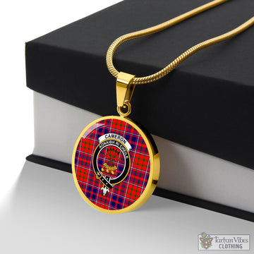 Cameron of Lochiel Modern Tartan Circle Necklace with Family Crest