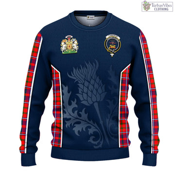 Cameron of Lochiel Modern Tartan Knitted Sweatshirt with Family Crest and Scottish Thistle Vibes Sport Style