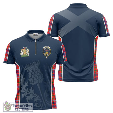 Cameron of Lochiel Modern Tartan Zipper Polo Shirt with Family Crest and Scottish Thistle Vibes Sport Style