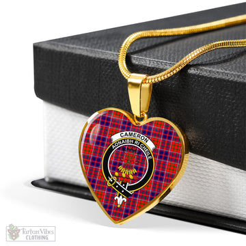 Cameron of Lochiel Modern Tartan Heart Necklace with Family Crest