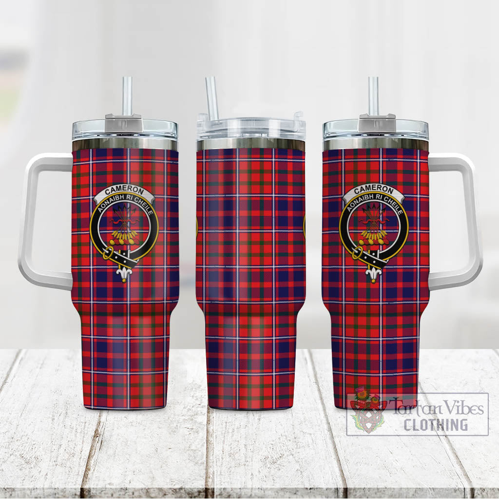 Tartan Vibes Clothing Cameron of Lochiel Modern Tartan and Family Crest Tumbler with Handle