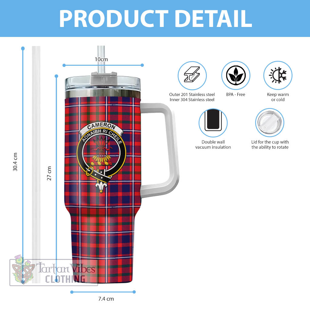 Tartan Vibes Clothing Cameron of Lochiel Modern Tartan and Family Crest Tumbler with Handle