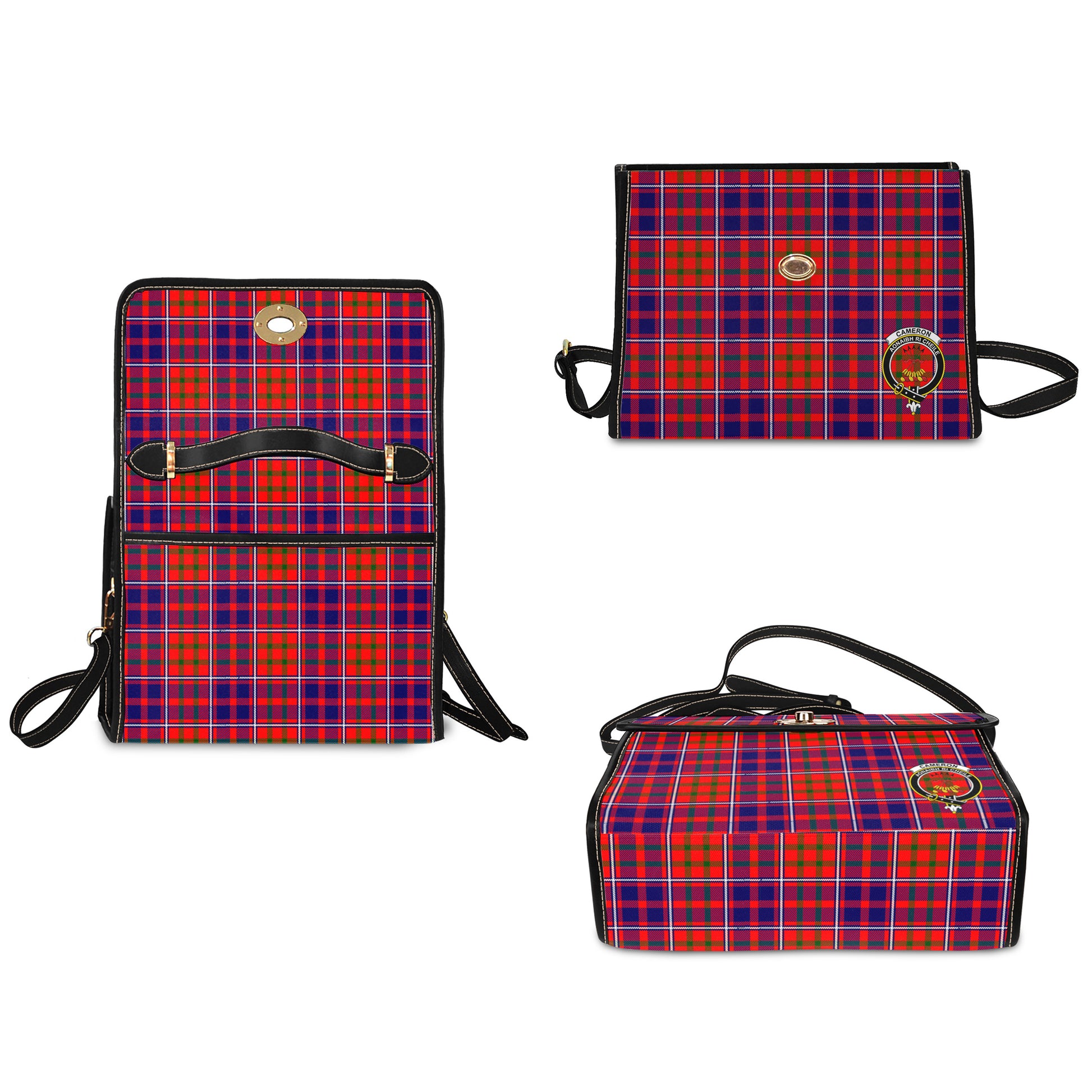 cameron-of-lochiel-modern-tartan-leather-strap-waterproof-canvas-bag-with-family-crest