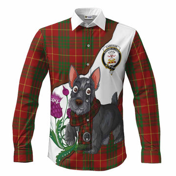 Cameron Scottish Terrier Tartan Crest Long Sleeve Button Shirts Thistle Heritage Art
