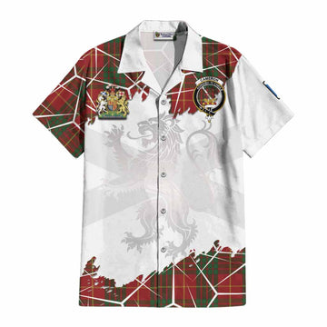 Cameron Tartan Cotton Hawaiian Shirt with Family Crest and Lion Rampant Grunge Style