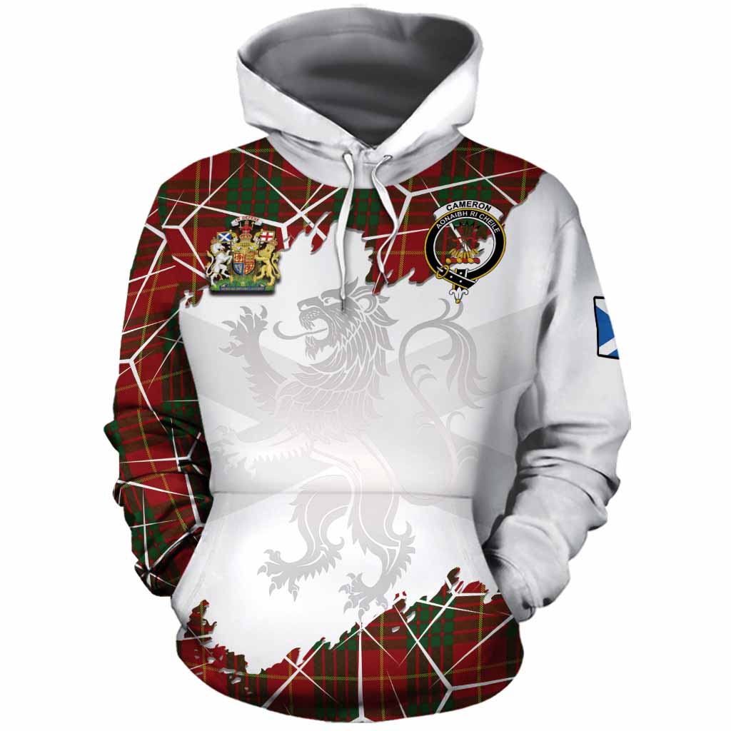 Cameron Tartan Cotton Hoodie with Family Crest and Lion Rampant Grunge Style