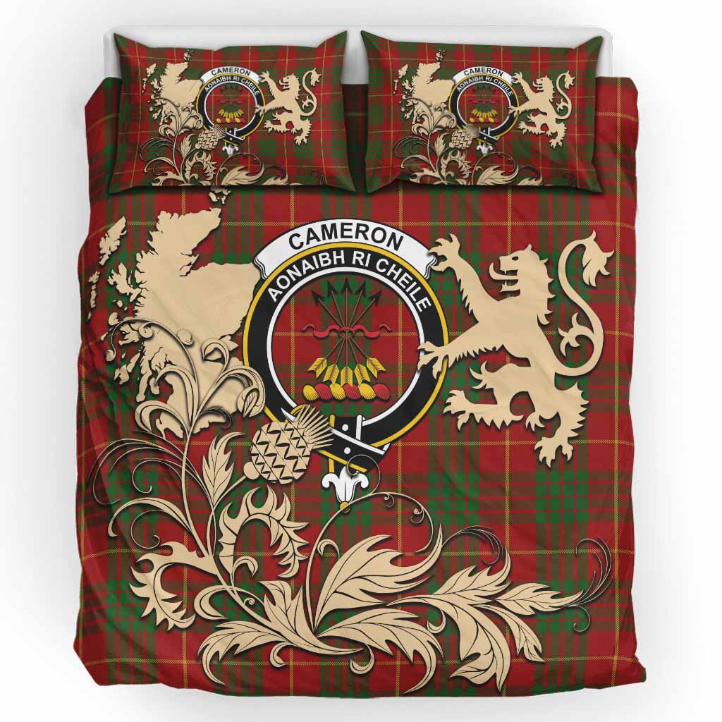 Cameron Tartan Crest Bedding Set with Scottish Iconic Symbols 