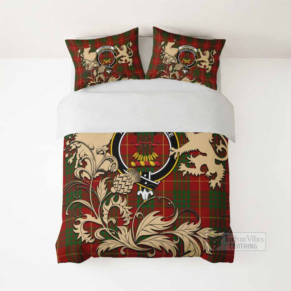 Cameron Tartan Crest Bedding Set with Scottish Iconic Symbols 