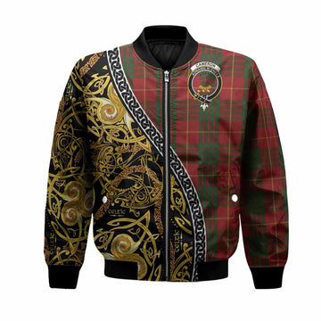 Cameron Tartan Crest Bomber Jacket Celtic Knot and Triple Trickle Spiral Symbols