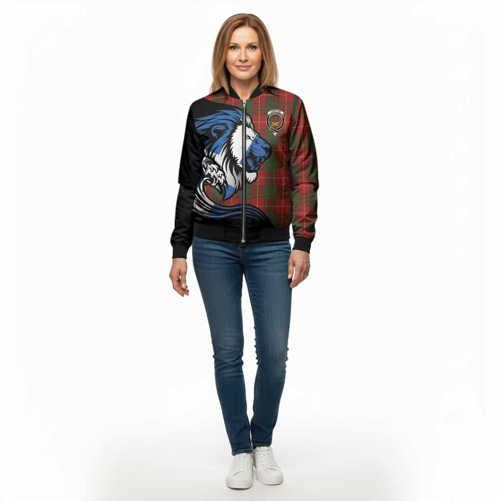 Cameron Tartan Crest Bomber Jacket Scottish Golden Lions Wave Flow