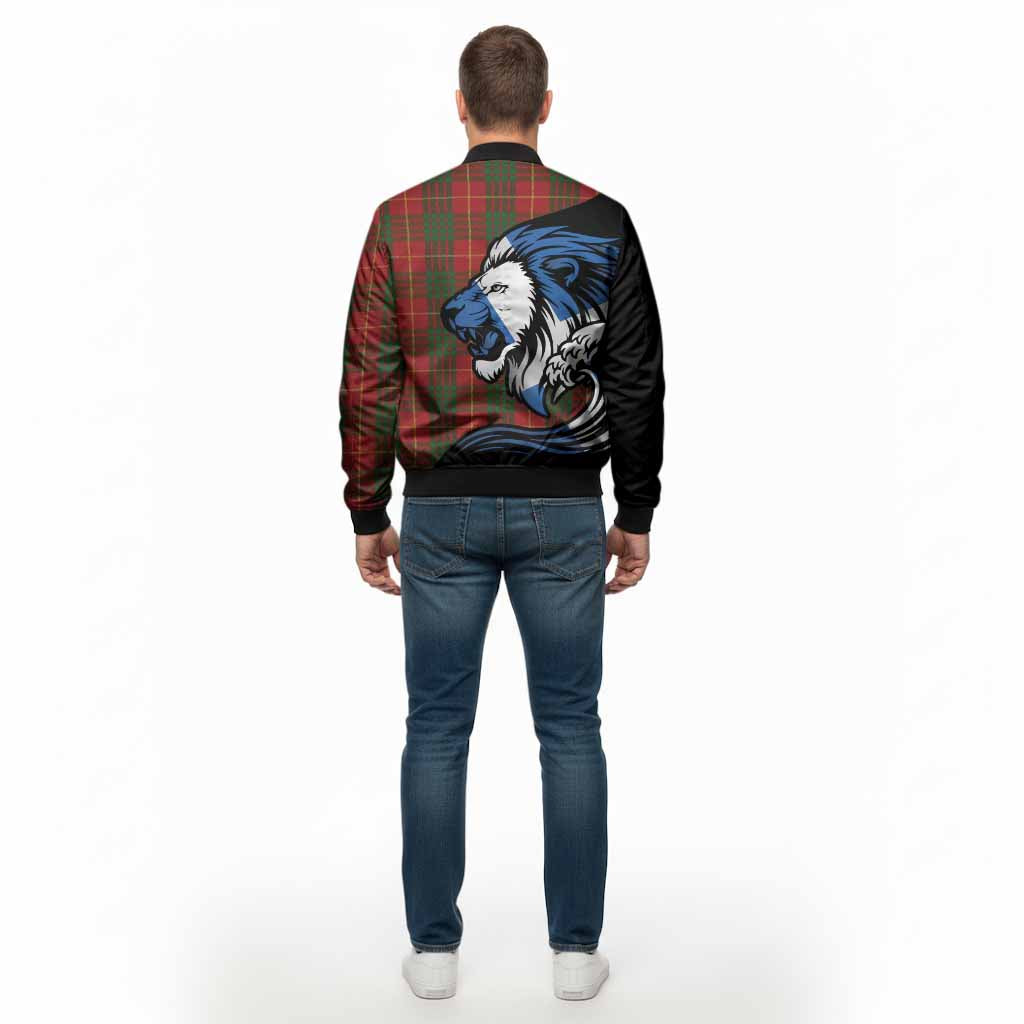 Cameron Tartan Crest Bomber Jacket Scottish Golden Lions Wave Flow