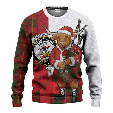 Cameron Tartan Crest Christmas Christmas Ugly Sweater Highland Cow Bagpipes Coquette Bow Style