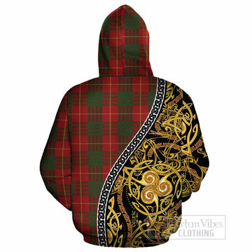 Cameron Tartan Crest Cotton Hoodie Celtic Knot and Triple Trickle Spiral Symbols
