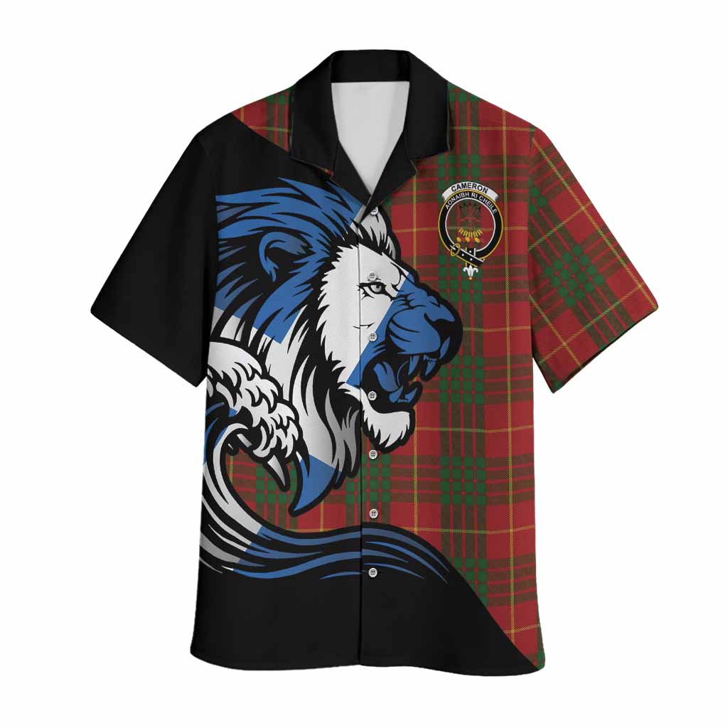 Cameron Tartan Crest Hawaiian Shirt Scottish Golden Lions Wave Flow