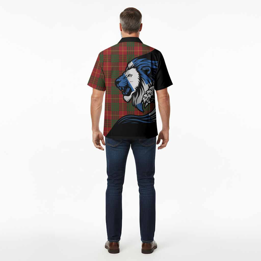 Cameron Tartan Crest Hawaiian Shirt Scottish Golden Lions Wave Flow