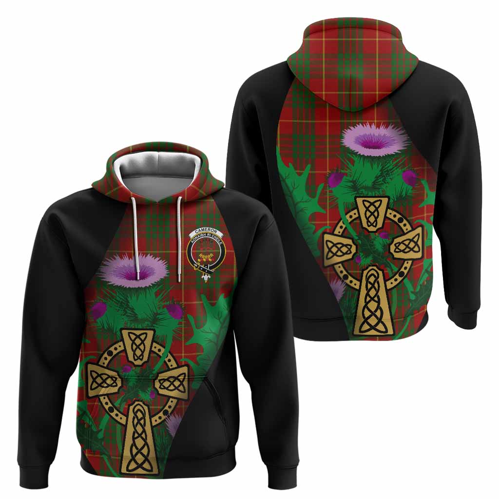 Cameron Tartan Crest Hoodie Celtic Cross Thistle Flowers