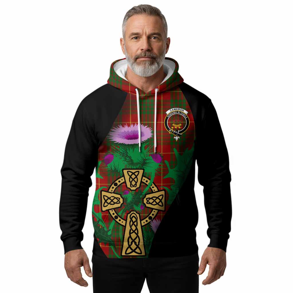 Cameron Tartan Crest Hoodie Celtic Cross Thistle Flowers