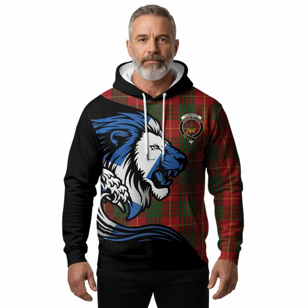 Cameron Tartan Crest Hoodie Scottish Golden Lions Wave Flow