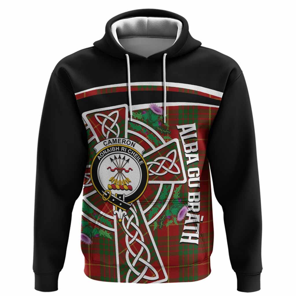 Cameron Tartan Crest Hoodie Scottish Thistle Celtic Cross Alba Gu Brath