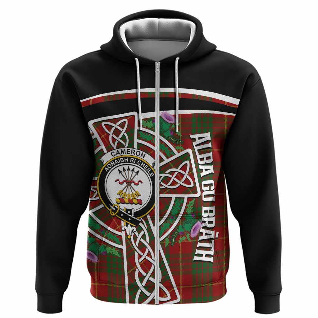 Cameron Tartan Crest Hoodie Scottish Thistle Celtic Cross Alba Gu Brath