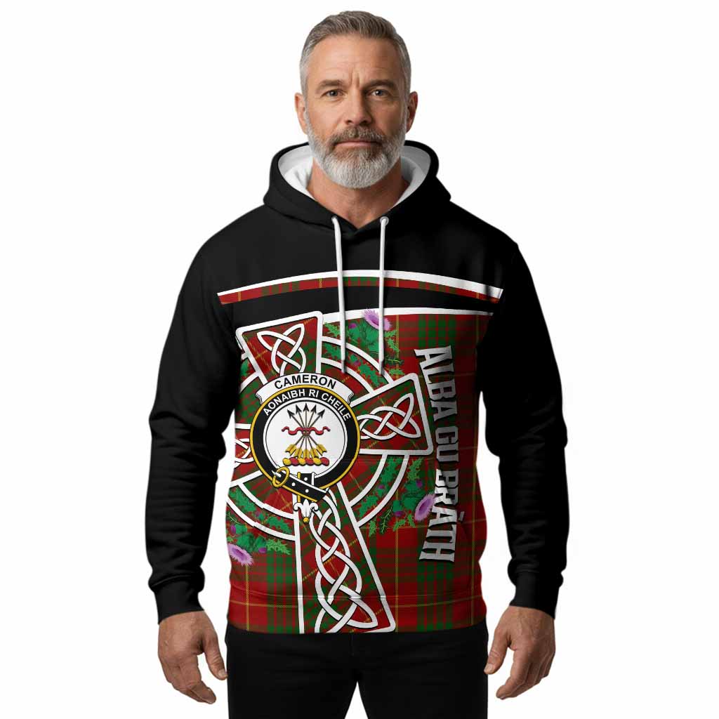 Cameron Tartan Crest Hoodie Scottish Thistle Celtic Cross Alba Gu Brath