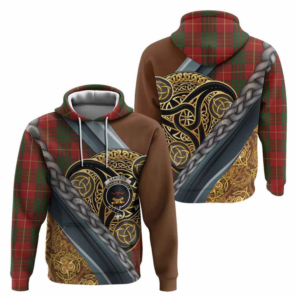 Cameron Tartan Crest Hoodie Scottish Triskele Celtic