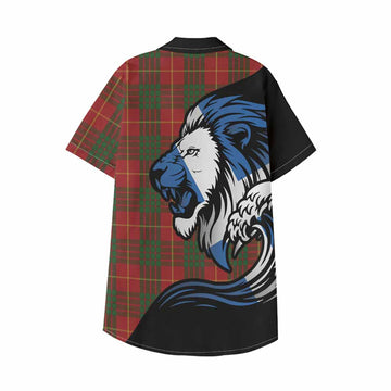 Cameron Tartan Crest Kid Hawaiian Shirt Scottish Golden Lions Wave Flow