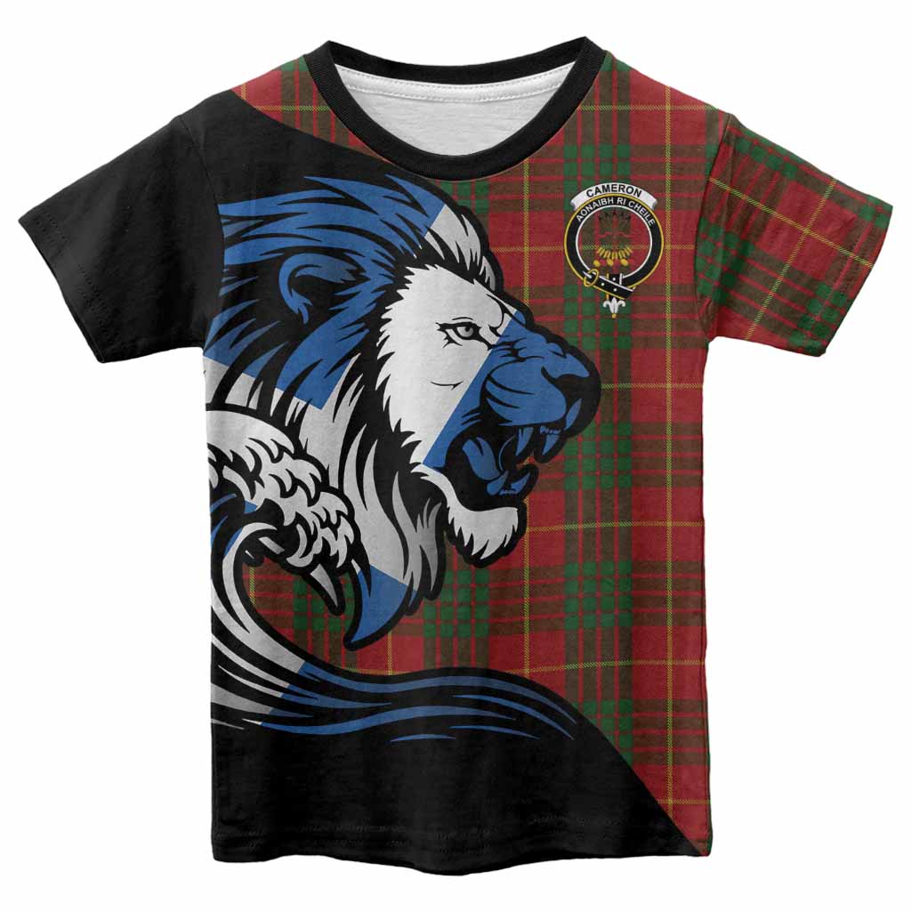 Cameron Tartan Crest Kid T-shirt Scottish Golden Lions Wave Flow