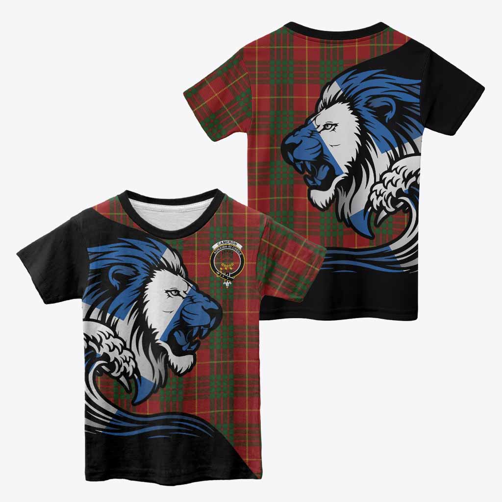 Cameron Tartan Crest Kid T-shirt Scottish Golden Lions Wave Flow